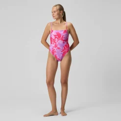Maillot de bain Femme ajustable à fines bretelles et imprimés rouge