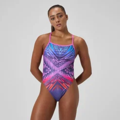 Maillot de bain Femme Club Training Placement dos en V rose/bleu