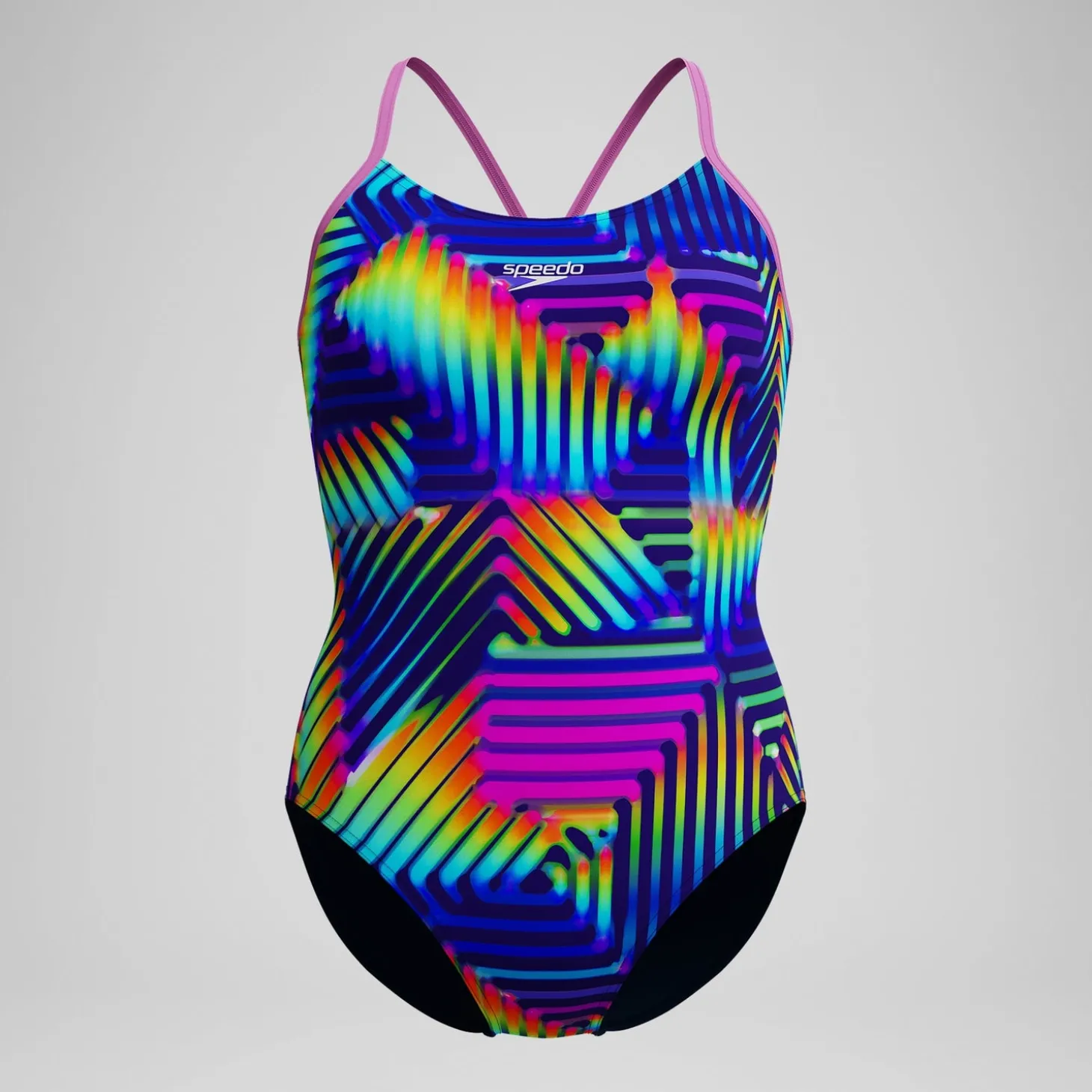 Maillot de bain Femme Club Training Fixed Crossback imprimé bleu marine/vert