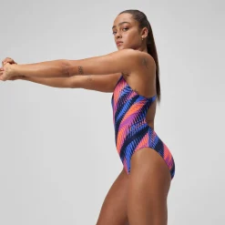 Maillot de bain Femme Club Training Powerback imprimé bleu/rose