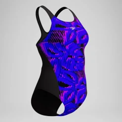 Maillot de bain Femme Club Training Recordback imprimé noir/bleu
