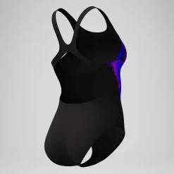 Maillot de bain Femme Club Training Recordback imprimé noir/bleu