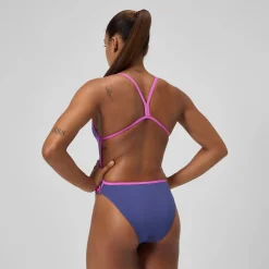 Maillot de bain Femme Club Training Placement dos en V rose/bleu