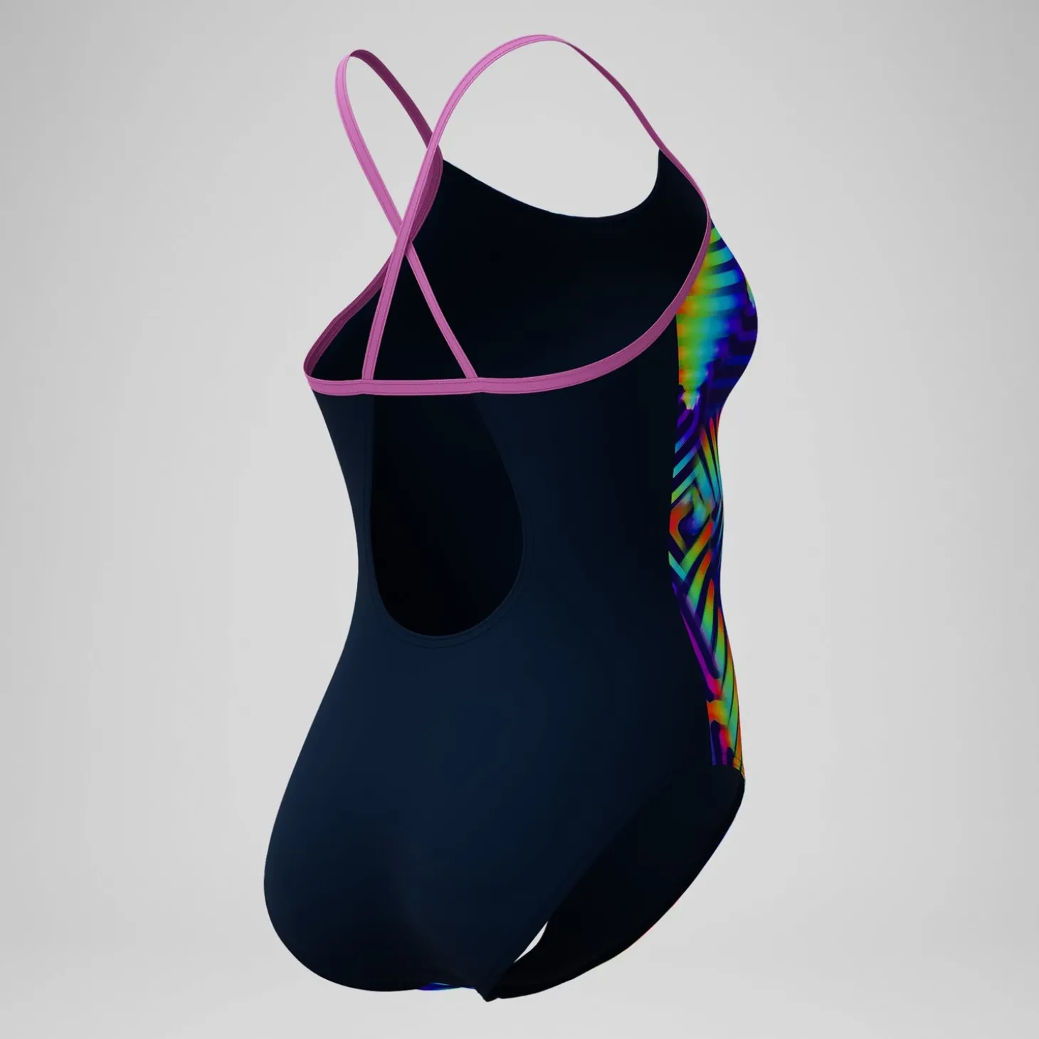 Maillot de bain Femme Club Training Fixed Crossback imprimé bleu marine/vert