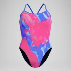 Maillot de bain Femme Club Training Turnback imprimé bleu/rose