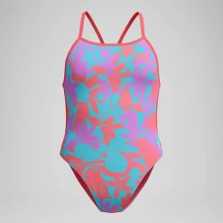 Maillot de bain Femme Club Training dos en V et imprimé rose/vert