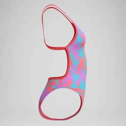 Maillot de bain Femme Club Training dos en V et imprimé rose/vert