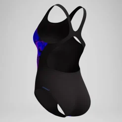 Maillot de bain Femme Club Training Recordback imprimé noir/bleu