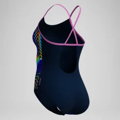 Maillot de bain Femme Club Training Fixed Crossback imprimé bleu marine/vert