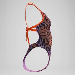 Maillot de bain Femme Club Training Tie Back imprimé noir/rouge