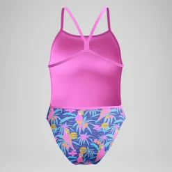 Maillot de bain Femme Club Training dos en V et imprimé bleu/rose