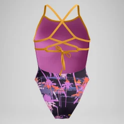 Maillot de bain Femme Club Training Lattice Tie Back imprimé bleu marine/orange