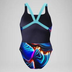 Maillot de bain Femme Club Training Leaderback imprimé noir/bleu