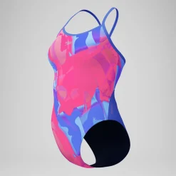 Maillot de bain Femme Club Training Turnback imprimé bleu/rose
