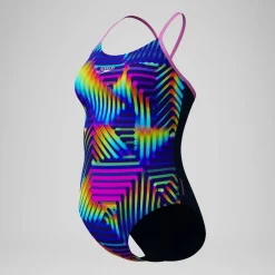Maillot de bain Femme Club Training Fixed Crossback imprimé bleu marine/vert