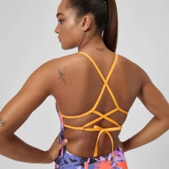 Maillot de bain Femme Club Training Lattice Tie Back imprimé bleu marine/orange