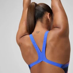 Maillot de bain Femme Club Training Powerback imprimé bleu/rose