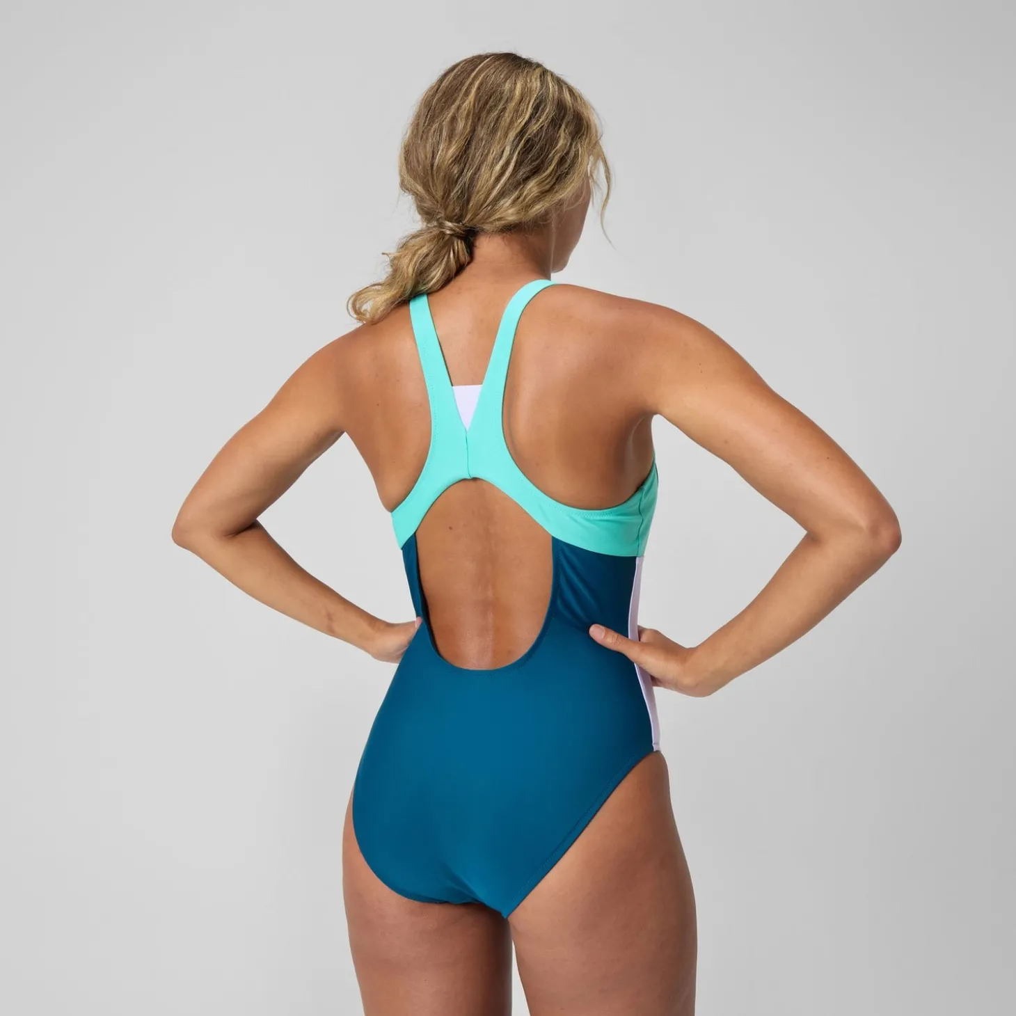 Maillot de bain Femme Colourblock zippé sarcelle foncé/vert