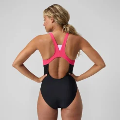 Maillot de bain Femme Colourblock zippé noir/rouge