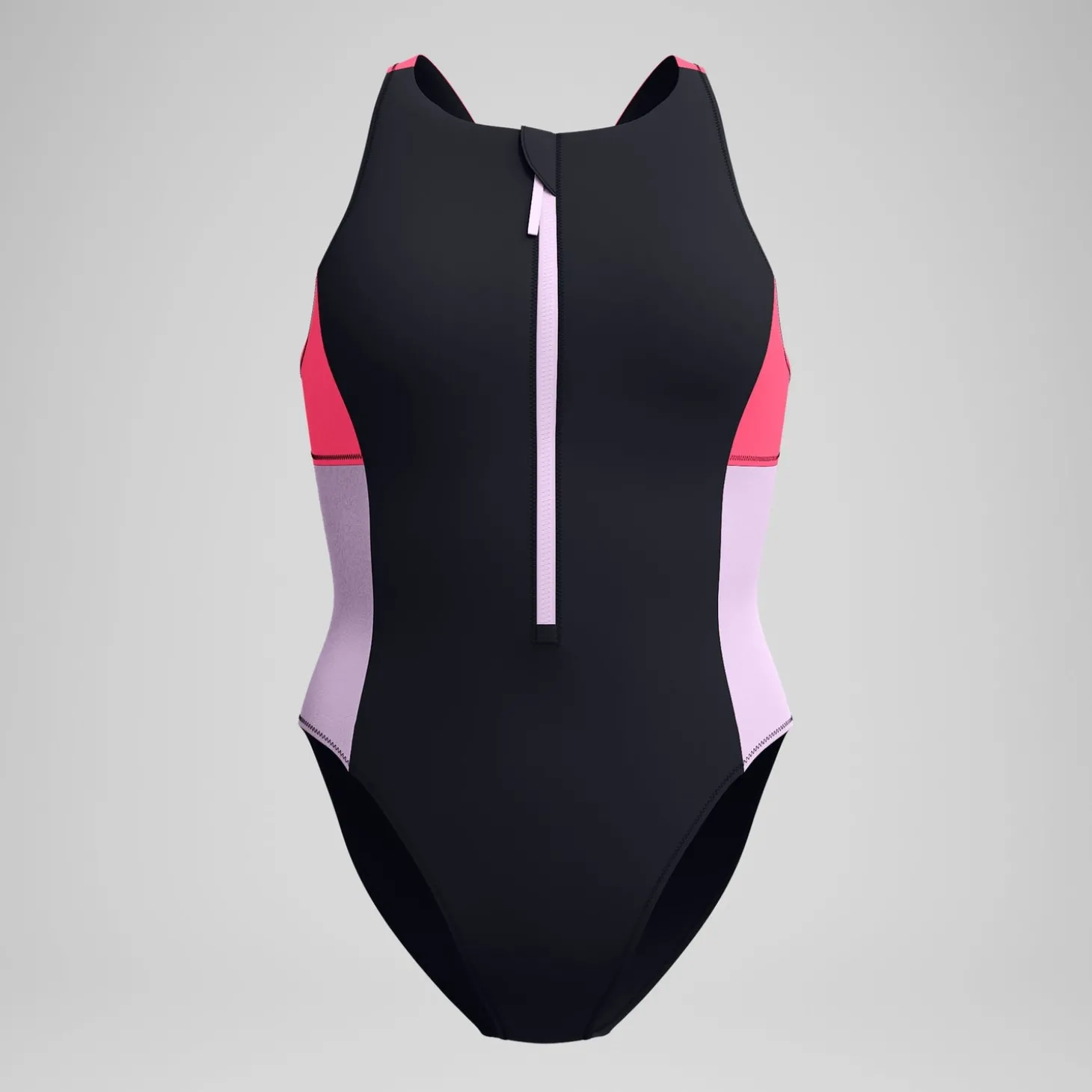 Maillot de bain Femme Colourblock zippé noir/rouge