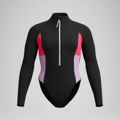 Maillot de bain Femme Colourblock zippé à manches longues noir/rouge