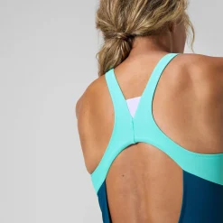 Maillot de bain Femme Colourblock zippé sarcelle foncé/vert