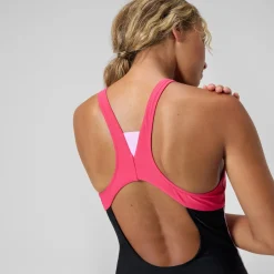 Maillot de bain Femme Colourblock zippé noir/rouge
