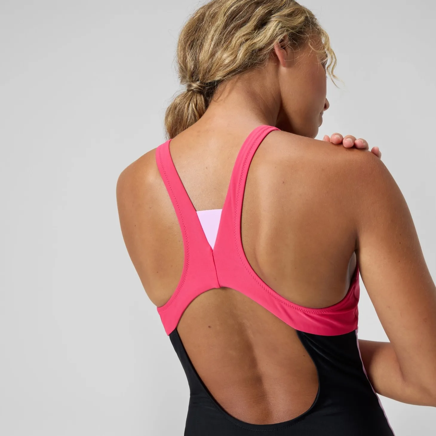 Maillot de bain Femme Colourblock zippé noir/rouge