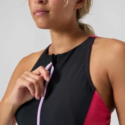 Maillot de bain Femme Colourblock zippé noir/rouge