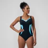 Maillot de bain Femme effet galbant imprimé LunaElustre bleu marine/vert