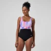Maillot de bain Femme effet galbant imprimé Contour Eclipse noir/rose