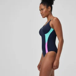 Maillot de bain Femme effet galbant Solid Splice bleu marine/vert