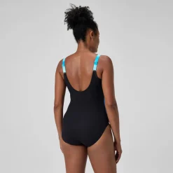 Maillot de bain Femme effet galbant imprimé LunaLustre noir/turquoise