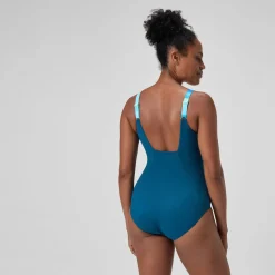Maillot de bain Femme effet galbant imprimé Contour Eclipse sarcelle foncé/vert