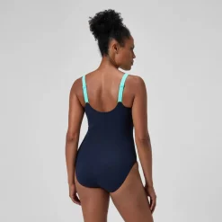 Maillot de bain Femme effet galbant Solid Splice bleu marine/vert