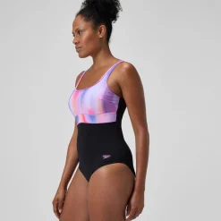 Maillot de bain Femme effet galbant imprimé Contour Eclipse noir/rose