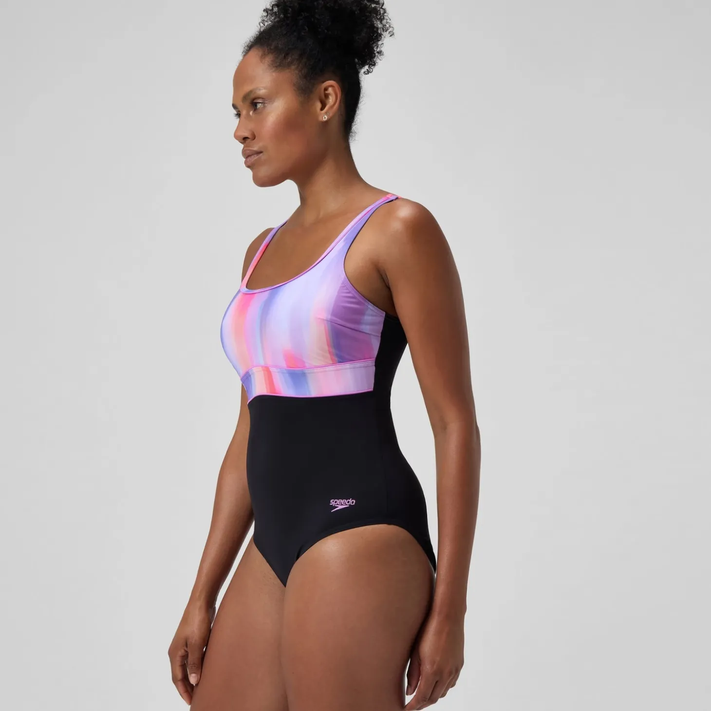 Maillot de bain Femme effet galbant imprimé Contour Eclipse noir/rose