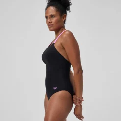 Maillot de bain Femme effet galbant Crossback noir/rose
