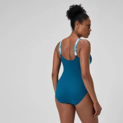 Maillot de bain Femme effet galbant imprimé Splice sarcelle foncé/vert