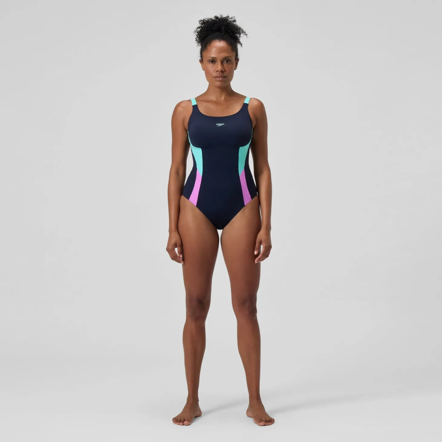 Maillot de bain Femme effet galbant Solid Splice bleu marine/vert