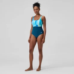 Maillot de bain Femme effet galbant imprimé Contour Eclipse sarcelle foncé/vert