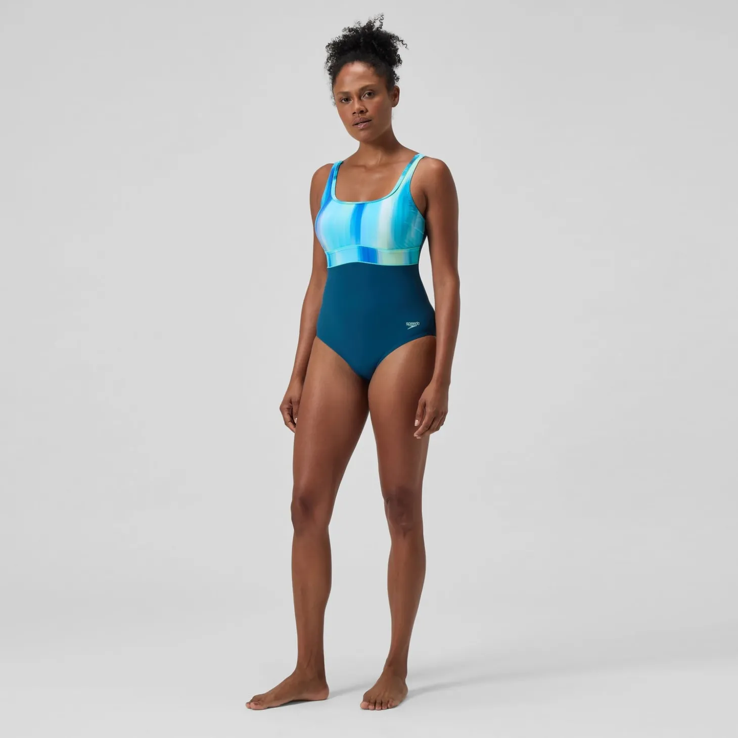Maillot de bain Femme effet galbant imprimé Contour Eclipse sarcelle foncé/vert