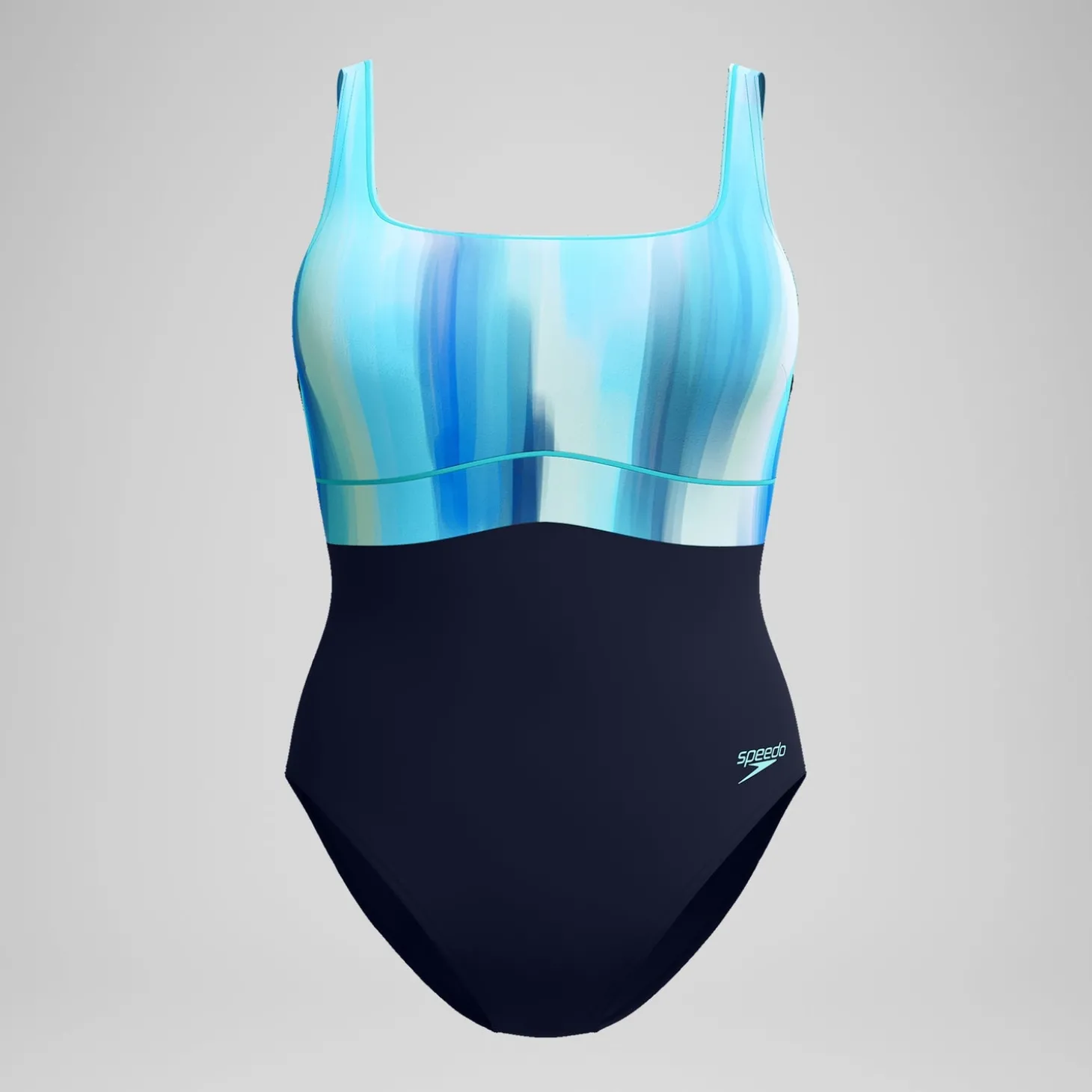 Maillot de bain Femme effet galbant imprimé Contour Eclipse bleu marine/vert