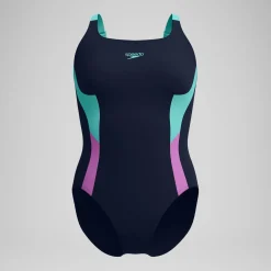 Maillot de bain Femme effet galbant Solid Splice bleu marine/vert