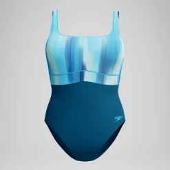 Maillot de bain Femme effet galbant imprimé Contour Eclipse sarcelle foncé/vert