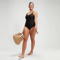 Maillot de bain Femme effet galbant détails en maille Asymmetric noir