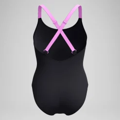Maillot de bain Femme effet galbant Crossback noir/rose