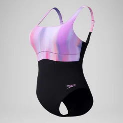 Maillot de bain Femme effet galbant imprimé Contour Eclipse noir/rose