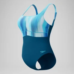Maillot de bain Femme effet galbant imprimé Contour Eclipse sarcelle foncé/vert