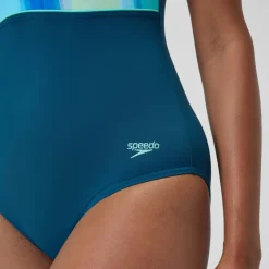 Maillot de bain Femme effet galbant imprimé Contour Eclipse sarcelle foncé/vert
